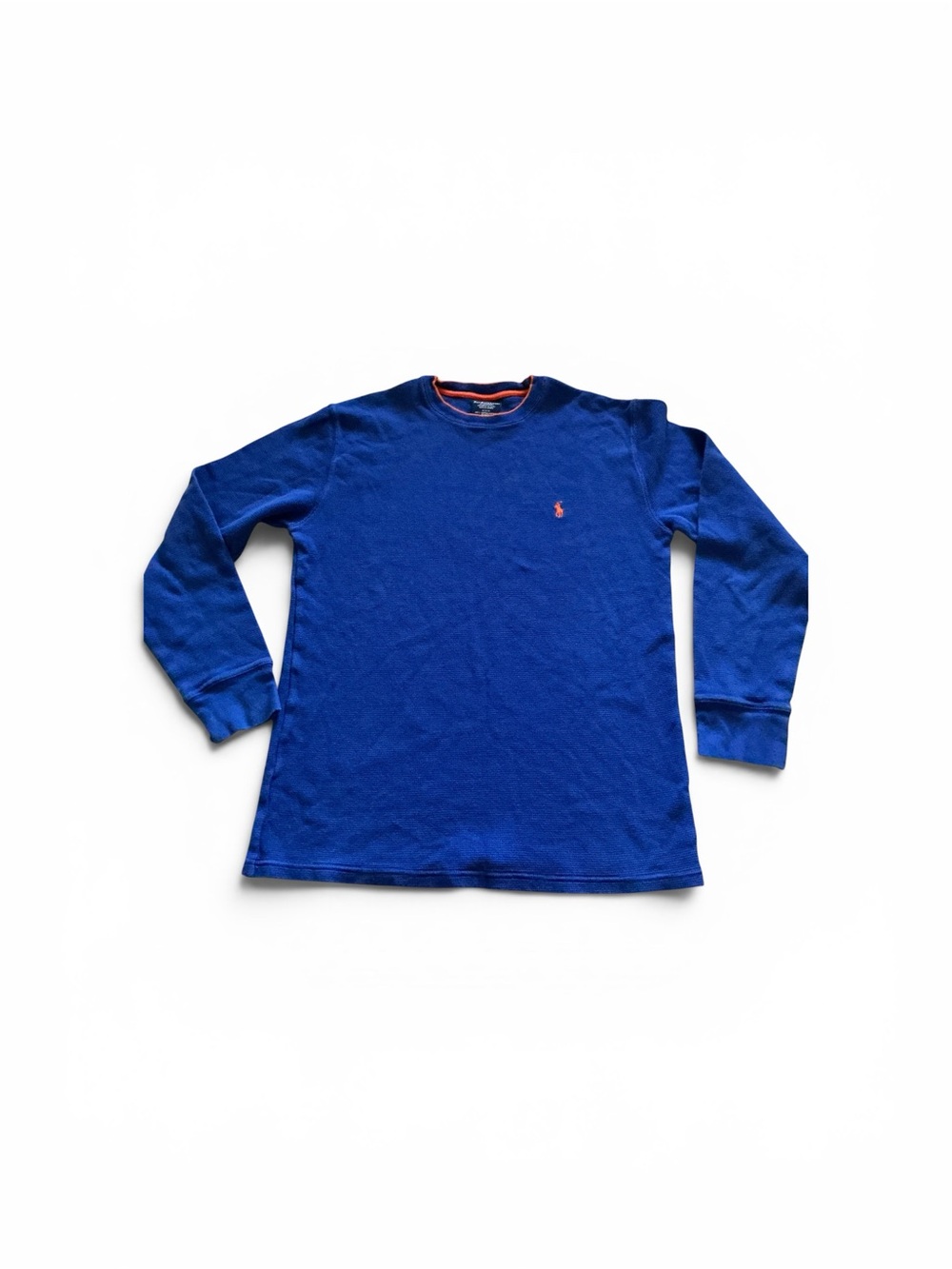 Vtg Ralph Lauren waffle knit thermal shirt long sleeve blue with orange pony